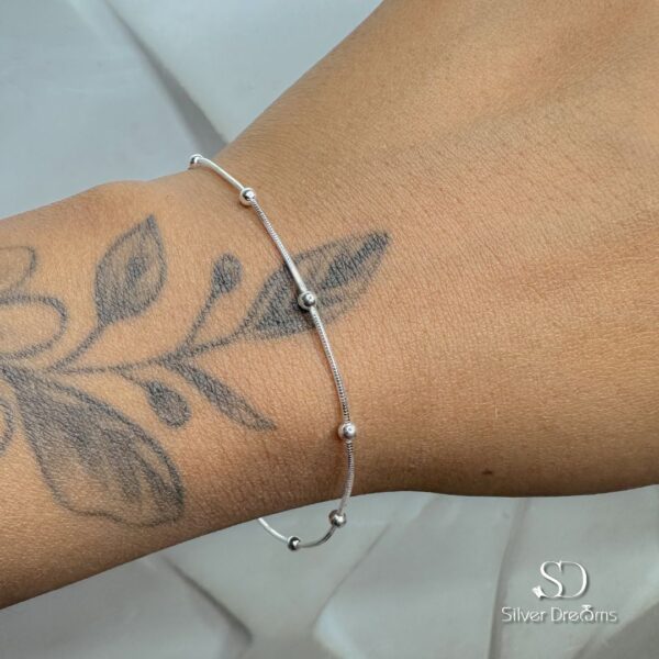 Pulseira Feminina Bolinha Fio Liso 1 mm em Prata 925