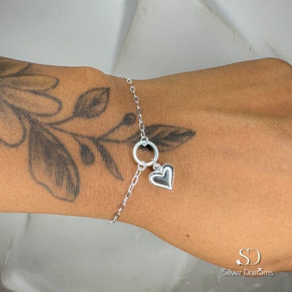 Pulseira Feminina Círculo e Coração 2 mm em Prata 925