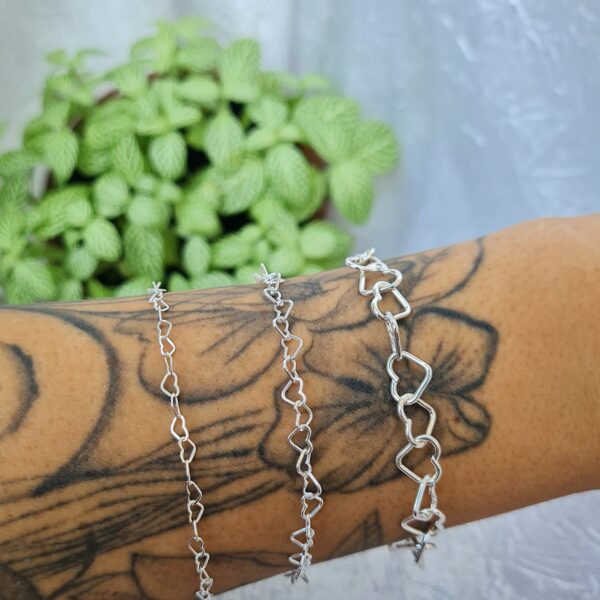 Pulseira Elo Corações várias espessuras em Prata 925