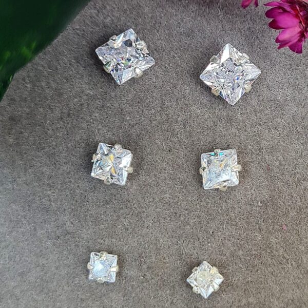 Kit Trio Brinco Zircônia Quadrada em Prata 925